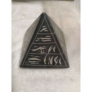 Basalt Stone Egyptian Hieroglyph Pyramid Paperweight Hand Carved Made in Egypt
